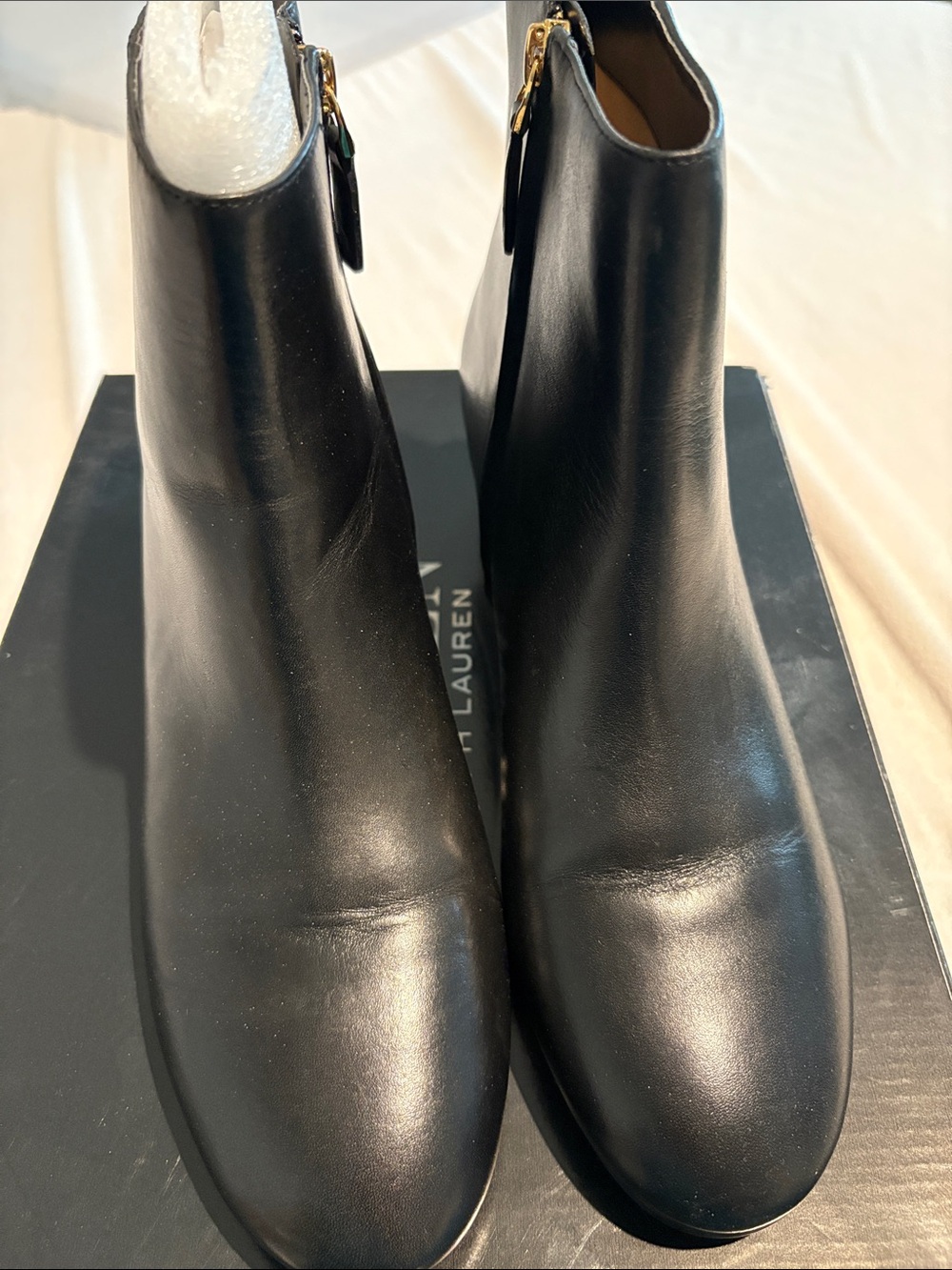 Ralph Lauren Black Leather Zip Ankle Boots